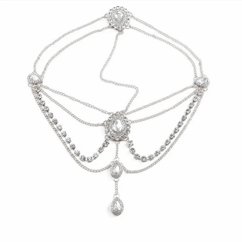 Fashionable Bohemian Gold Crystal Waterdrop Tassel Hair Accessory Headband Alloy Geometric Pattern Women's Headwear