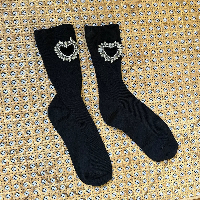 women's elegant heart shape solid color cotton crew socks a pair