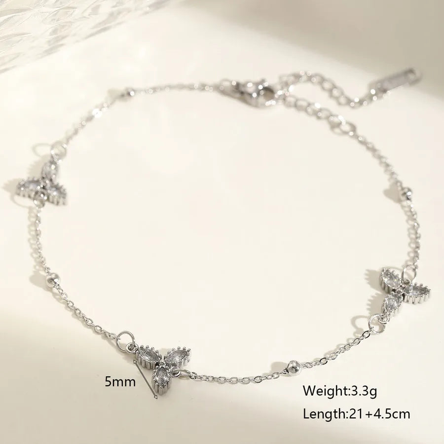 Cute Lady Romantic Geometric Solid Color 304 Stainless Steel 18K Gold Plated Zircon cable chain Bracelets In Bulk