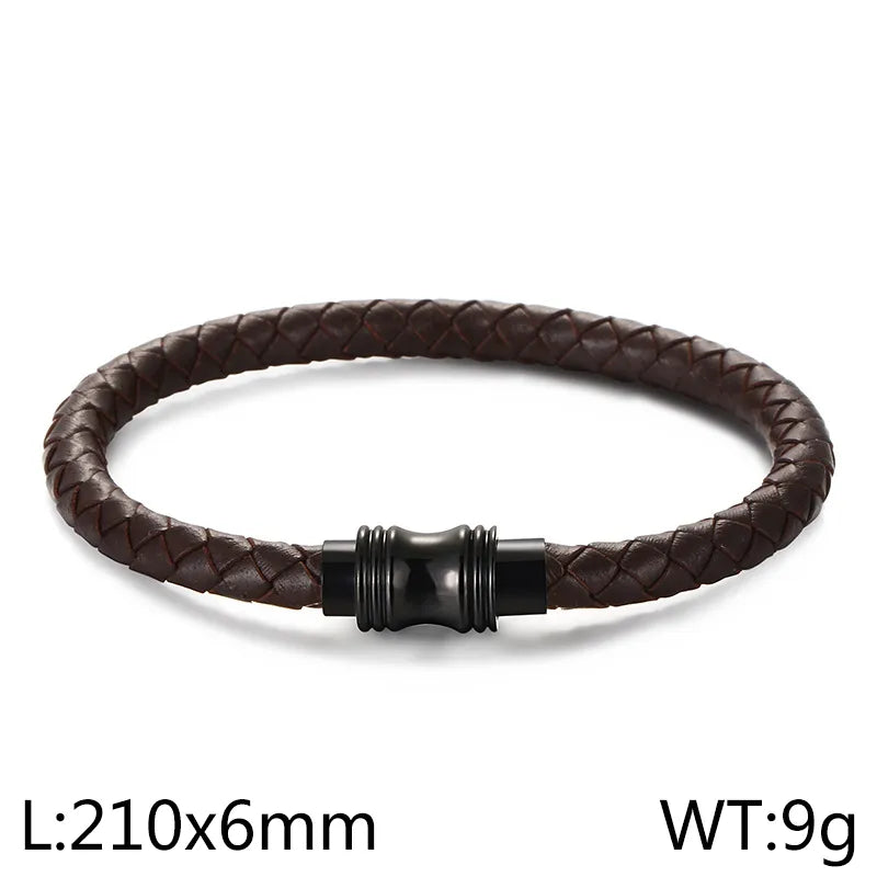 Retro Solid Color Stainless Steel Pu Leather Plating Men's Bangle