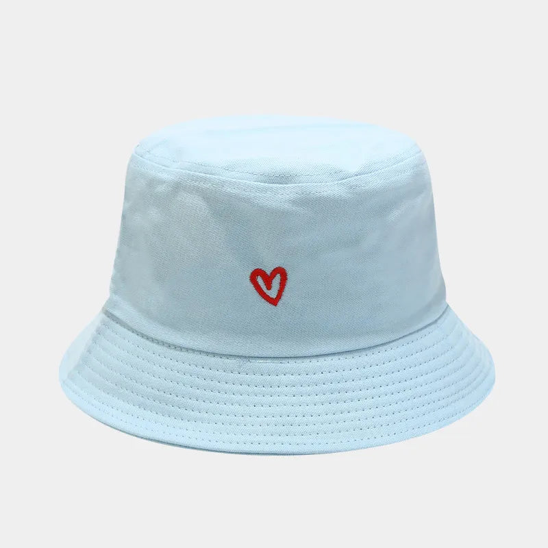 women's casual heart shape embroidery wide eaves bucket hat