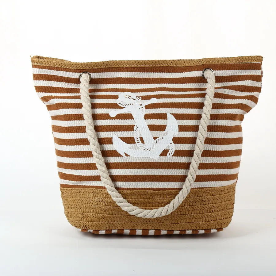 Women's Large Canvas Stripe Beach Open Underarm Bag