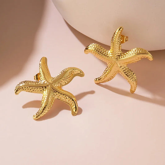 1 Pair Cute Novelty Beach Starfish 304 Stainless Steel Imitation Gold Ear Studs