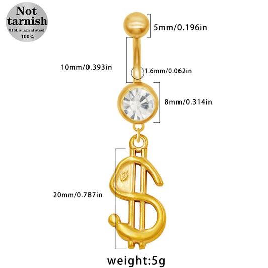 1 Piece Belly Rings Classic Style Roman Style Artistic Star Heart Shape Wings 316 Stainless Steel Alloy Hollow Out Resin Rhinestones Glass White Gold Plated Gold Plated