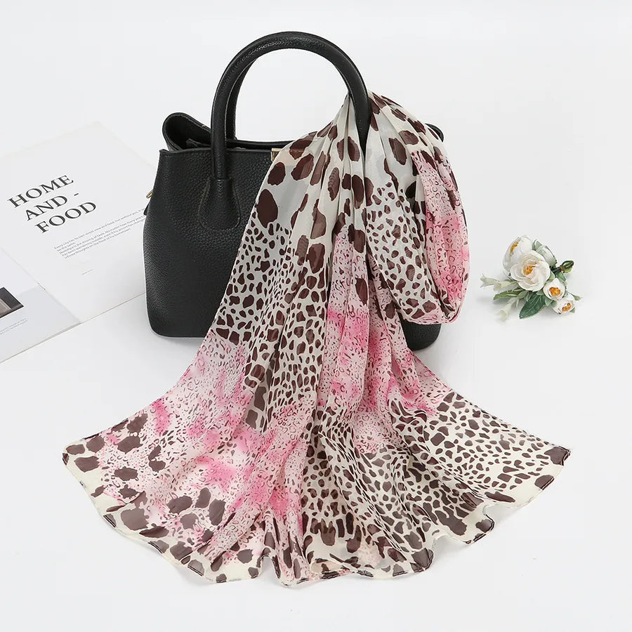 women's fashion leopard chiffon patchwork silk scarves