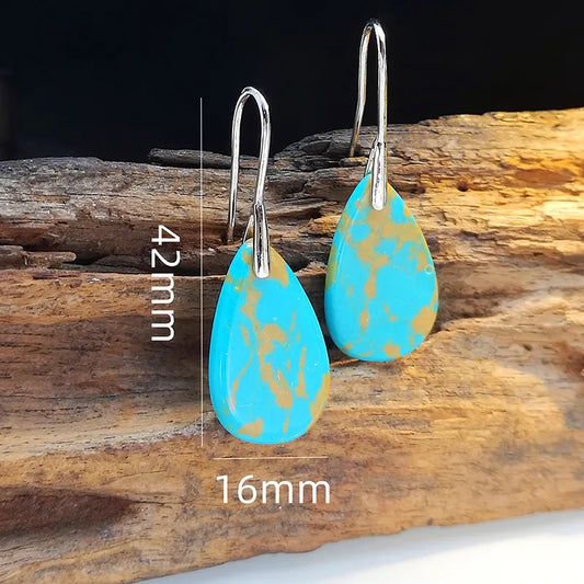 1 Pair Retro Bohemian Water Droplets Inlay natural stone Natural Stone White Ear hook