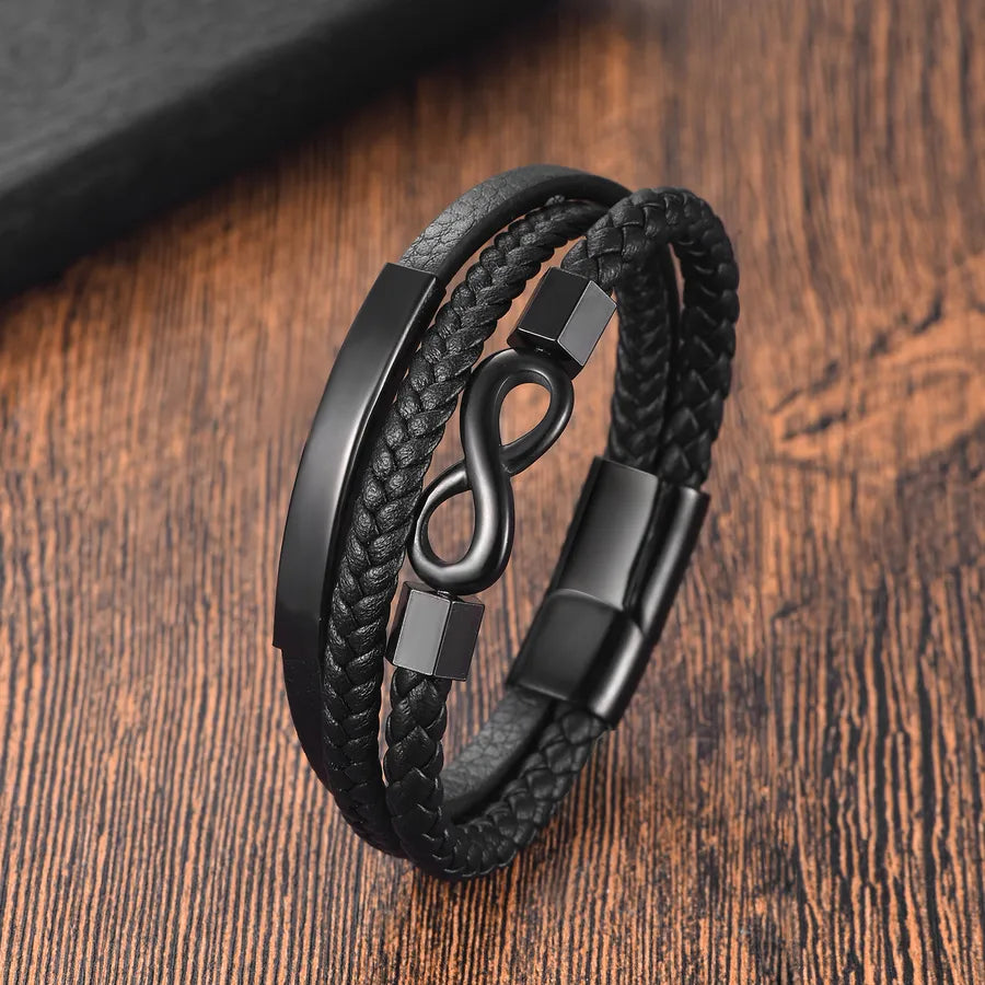 Hip-Hop Infinity Solid Color 316 Stainless Steel Leather Wholesale Bracelets