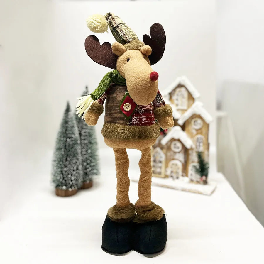 New Christmas Retro Snowflake Plaid Fabric Extendable Doll Shopping Mall Christmas Decoration Arrangement Ornaments Plastic And Cloth