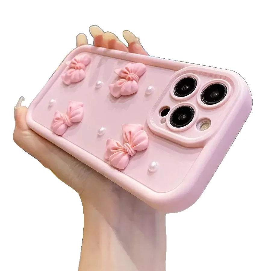 Pearl Butterfly Knot Phone Case For Apple 16Promax 15Plus 14Day Eye Stair 13Blow 12Soft TPU Material Matte Finish Personality Design
