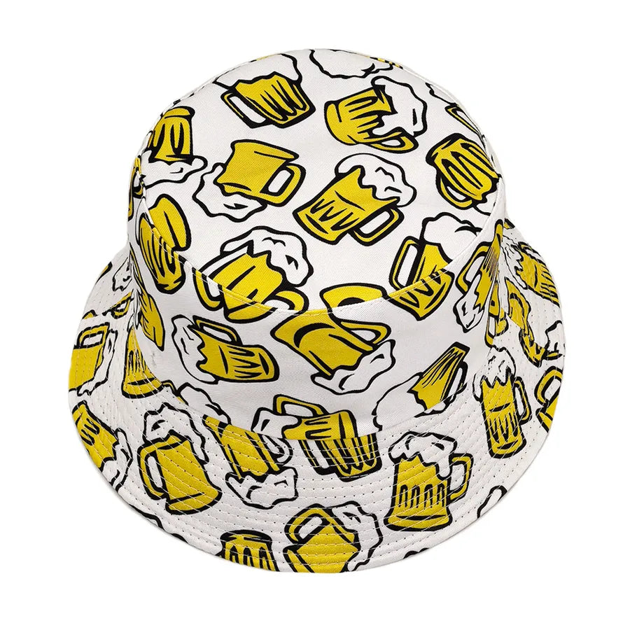 Outdoor Spring Summer Beer Pattern Bucket Hat Unisex Sun Protection Fisherman Style Retro Design Fashionable All-Season Cap