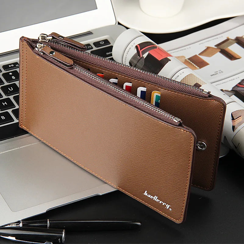 business solid color square zipper long wallet