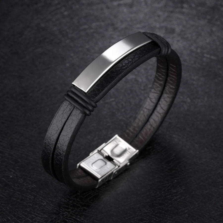 Explosions Men's Titanium Steel Leather Bracelet Cowhide Stainless Steel Bracelet Wholesale
