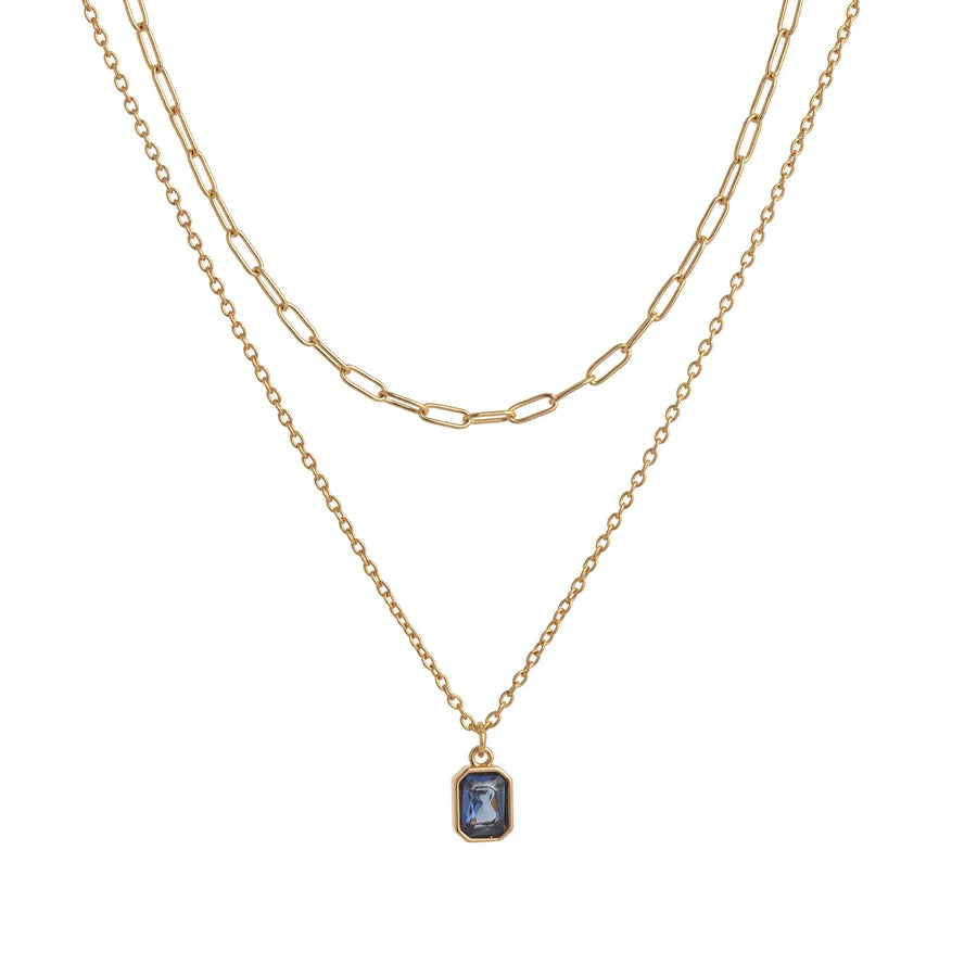 Wholesale Jewelry Lady Simple Style Shiny Rectangle 304 Stainless Steel Zircon 18K Gold Plated Paperclip Chain cable chain Double Layer Necklaces