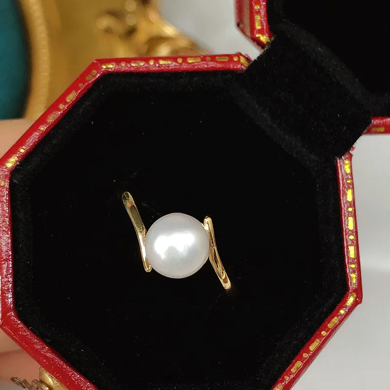 lady simple style solid color copper plating inlay freshwater pearl rings