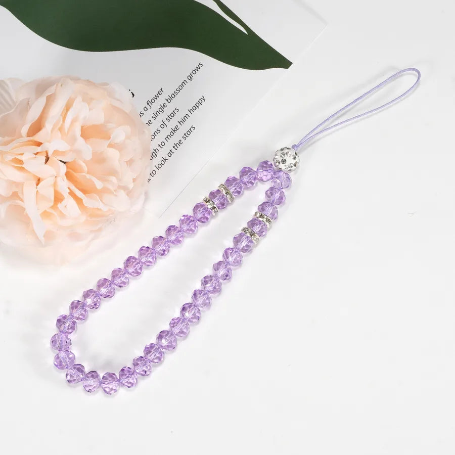 mobile phone crystal chain lanyard crystal flat beads glass beads acrylic neck anti-fall chain wholesale