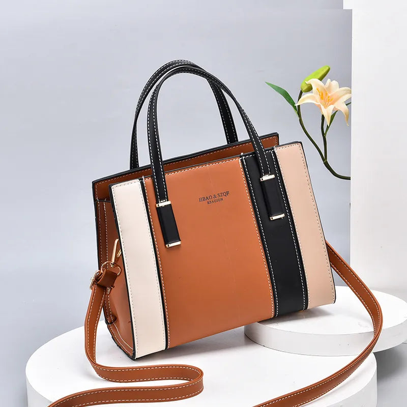women's pu leather color block elegant streetwear bucket zipper handbag bucket bag