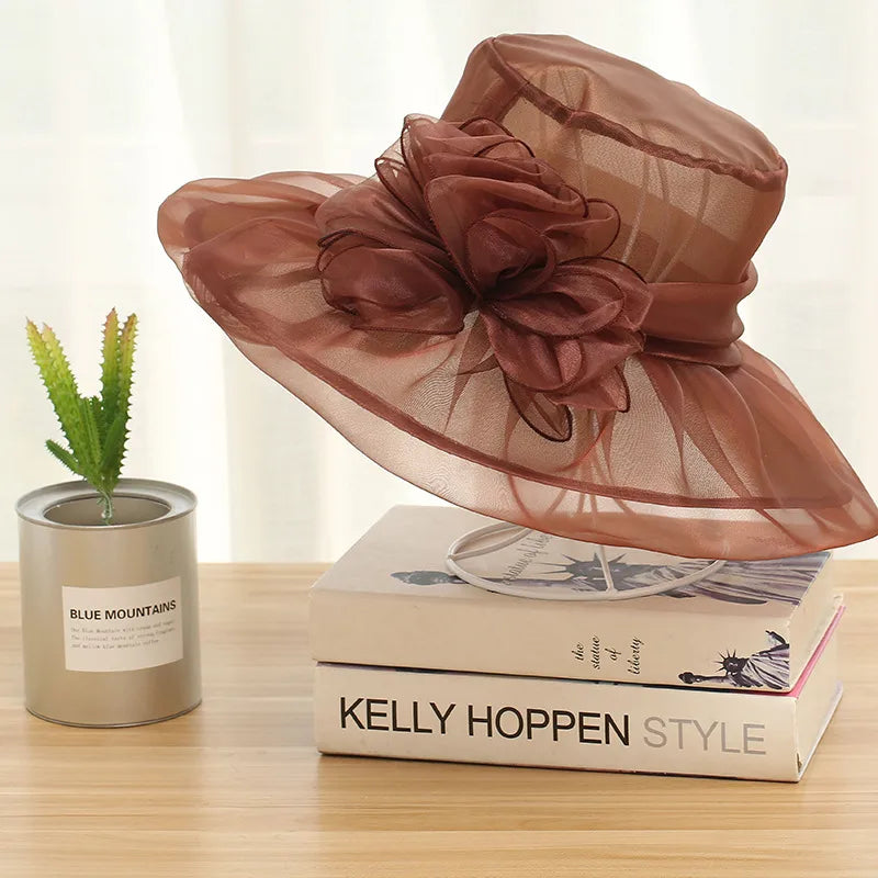Women's Exaggerated Lady Vacation Solid Color Flower Big Eaves Sun Hat