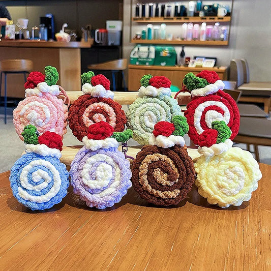 Creative Cartoon Plush Swiss Roll Keychain Cute Macaron Pendant Couple Bag Charm Small Gift Wholesale