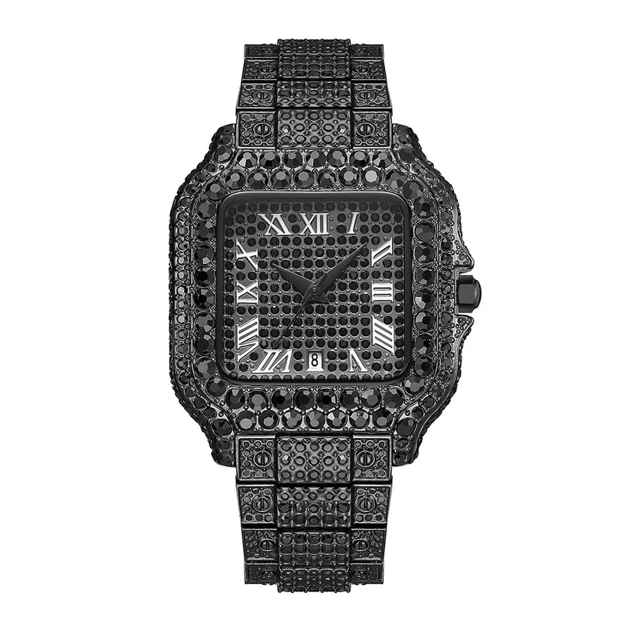 MISSFOX watch live popular hip hop Ice Watch full Diamond Square Roman scale Men's quartz watch