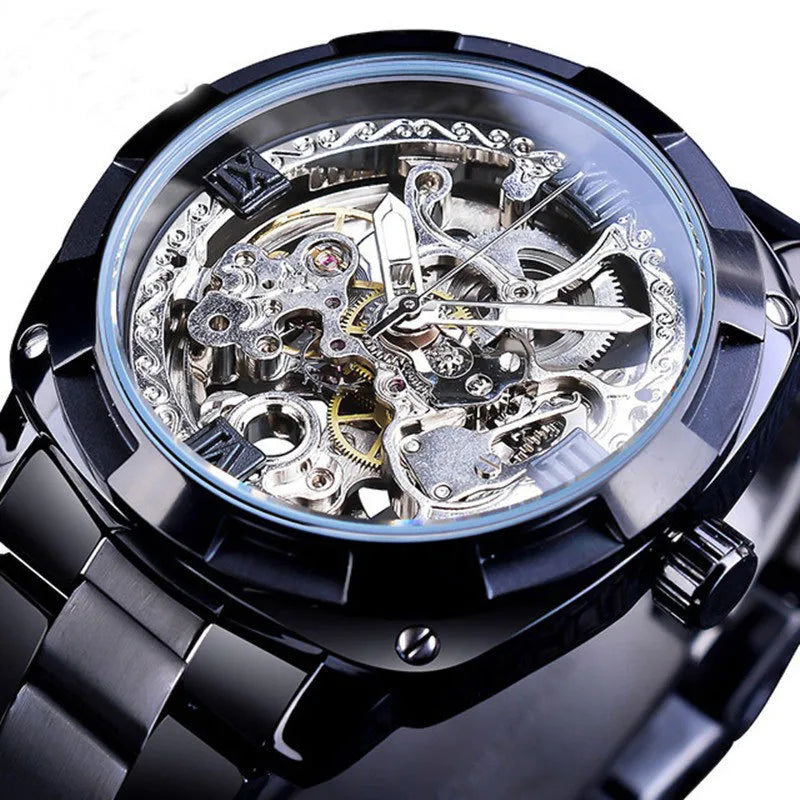 New men's fashion retro carved hollow luminous waterproof automatic mechanical watch