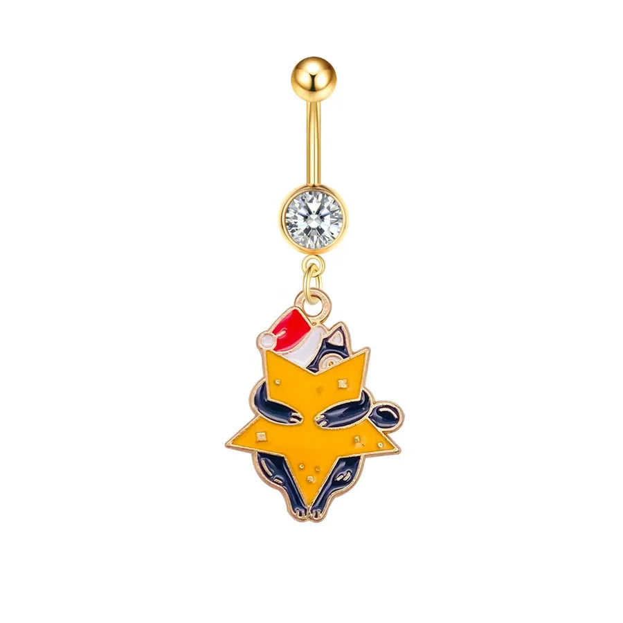 Christmas Belly Button Ring Stainless Steel Belly Stud Santa Claus Snowflake Deer Pendant Navel Jewelry