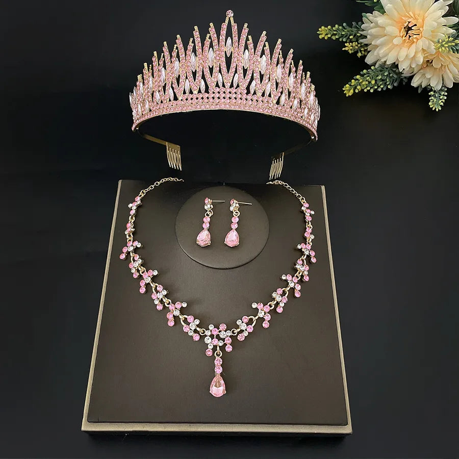 sweet water droplets heart shape alloy plating inlay rhinestones women's crown earrings necklace