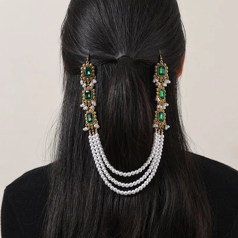 Vintage Style Women's Square Imitation Pearl Alloy hair chain