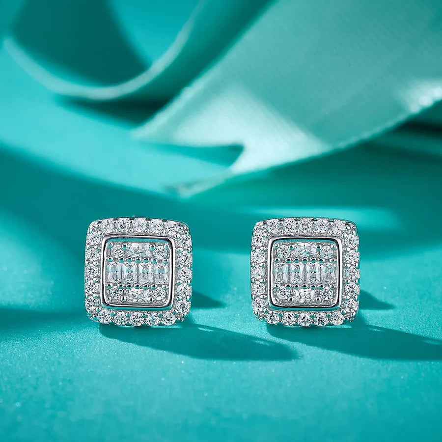 Moissanite 925 Sterling Silver Ear Studs Square Ear Studs
