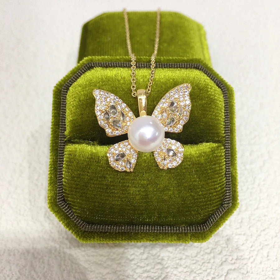 Zhuji Pearl Natural Freshwater Pearl Pendant Micro Zircon Fairy Butterfly Pearl Necklace Gift One Piece Wholesale