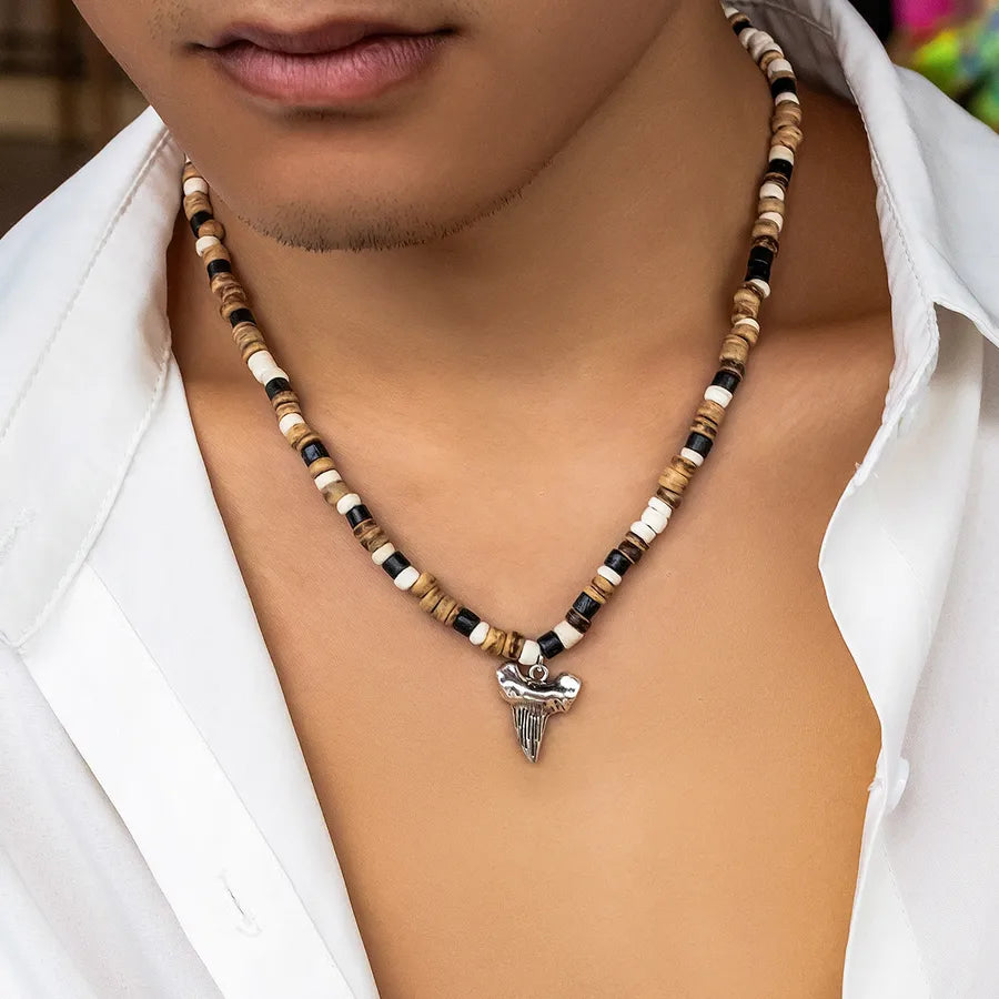 Basic Round Alloy Wood Beaded Men's Necklace