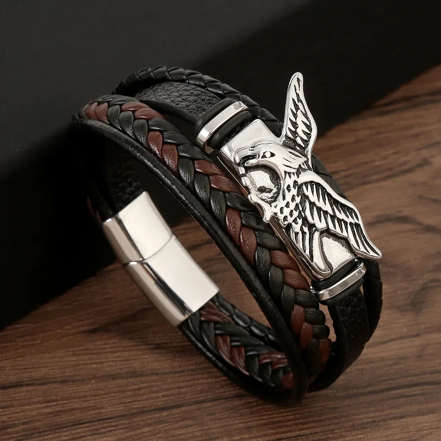 streetwear eagle stainless steel pu leather men's bracelets