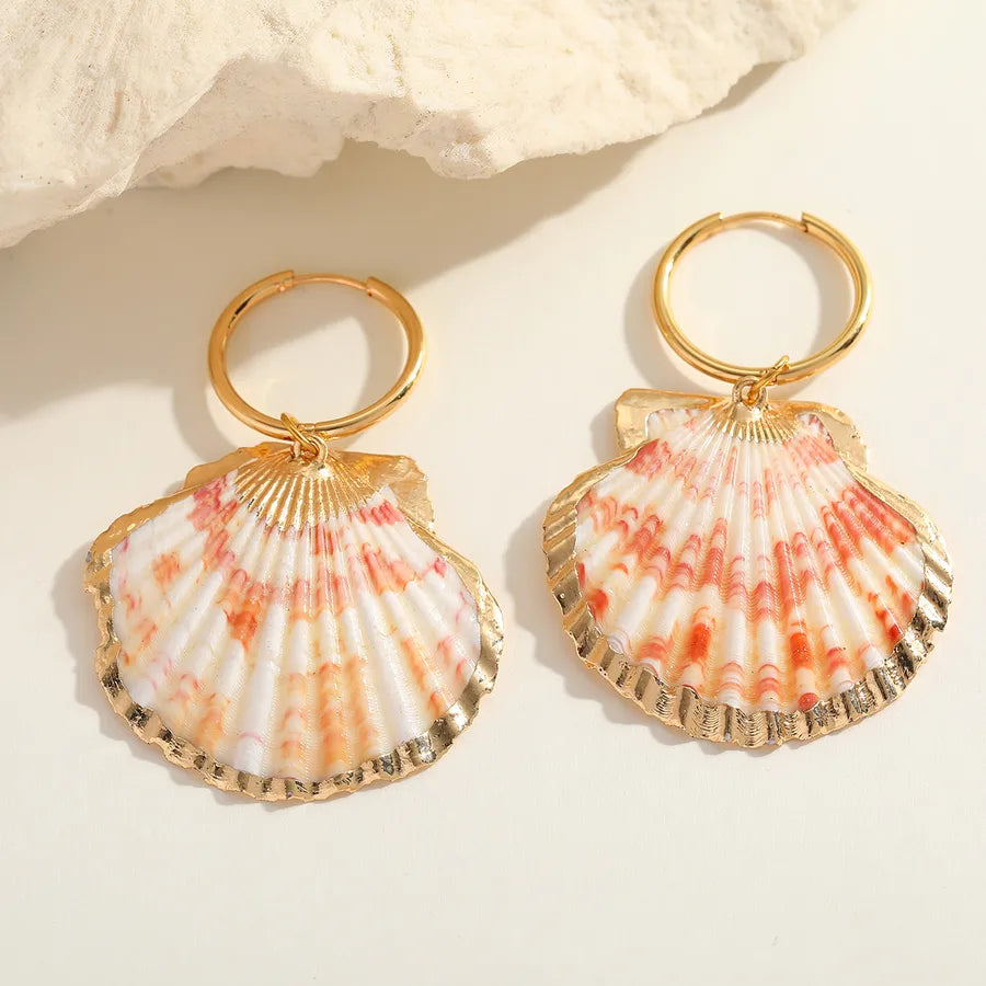 1 Piece Cute Romantic Marine Style Irregular Geometric Shell Plating Inlay 304 Stainless Steel Natural Shell 18K Gold Plated Earrings