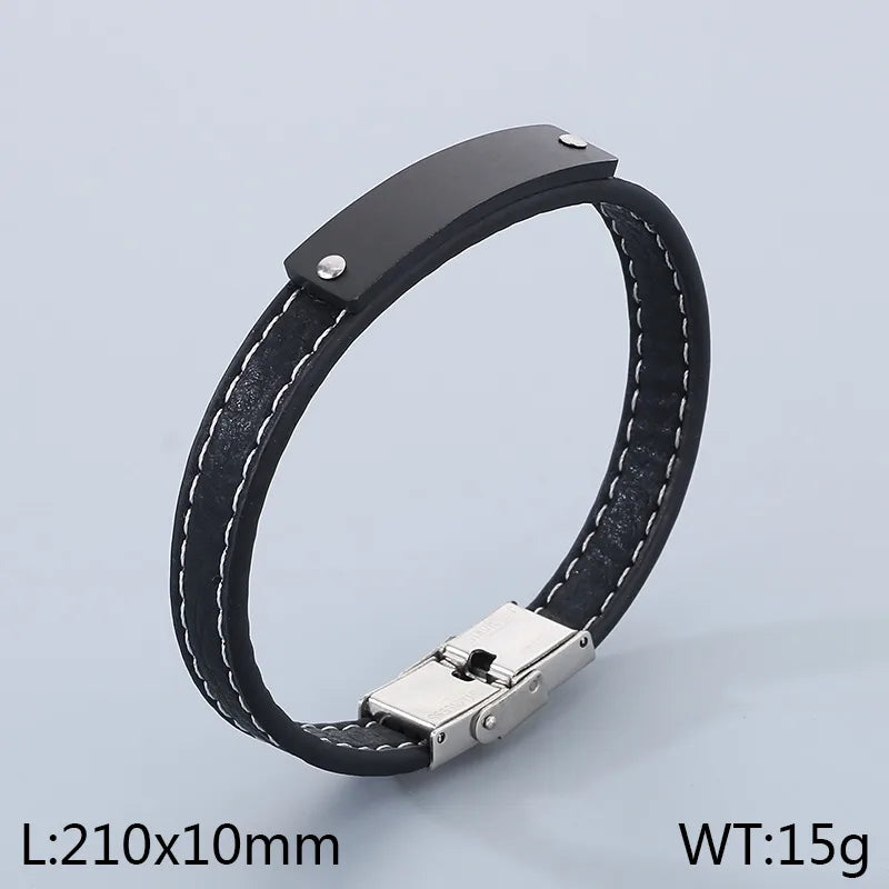 Business Color Block 304 Stainless Steel Leather Men's Bracelets