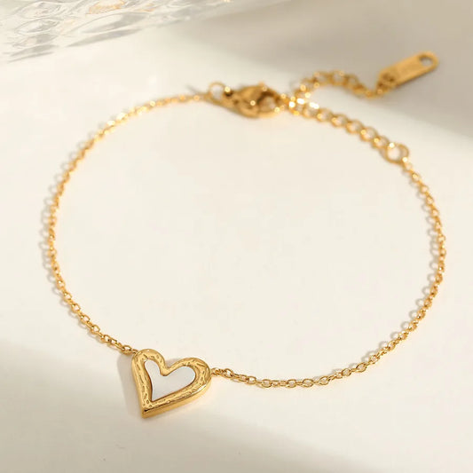 Casual Cute Lady Heart Shape Solid Color 304 Stainless Steel 18K Gold Plated Acrylic cable chain Bracelets In Bulk