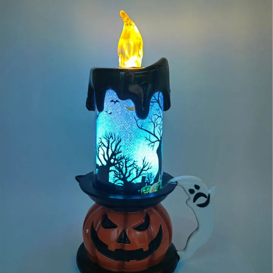 Halloween Pumpkin Candle Light Skull Flame Light Small Night Light Bar Secret Room Decoration Costume Prop Plastic Material