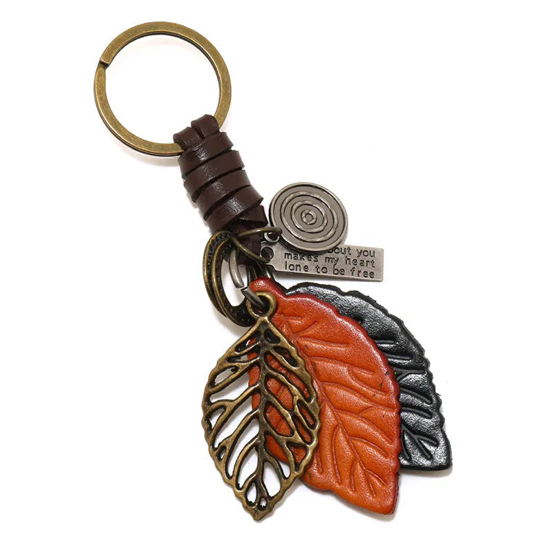 Simple Style Leaf Alloy Cowhide Iron Unisex Keychain