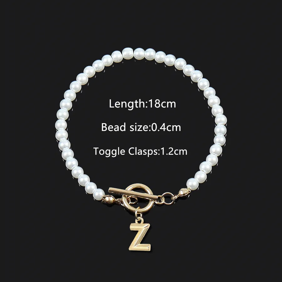 Elegant Vintage Style Classic Style Letter 304 Stainless Steel Artificial Pearl Beaded Chain Beaded Bracelets Wholesale