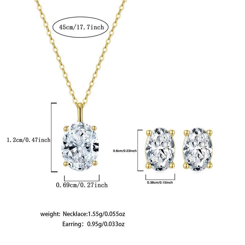 Moissanite Earrings Necklace White Gold Plated Earrings Necklace