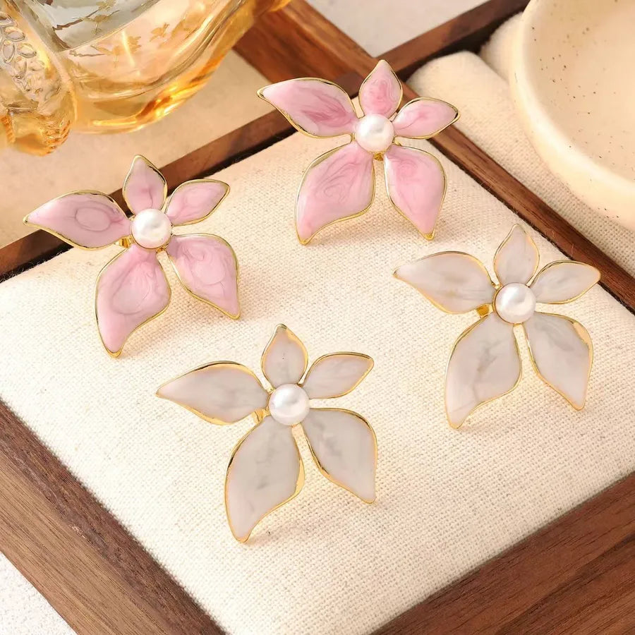 1 Pair Casual Cute Vacation Flower 304 Stainless Steel Imitation Gold Ear Studs