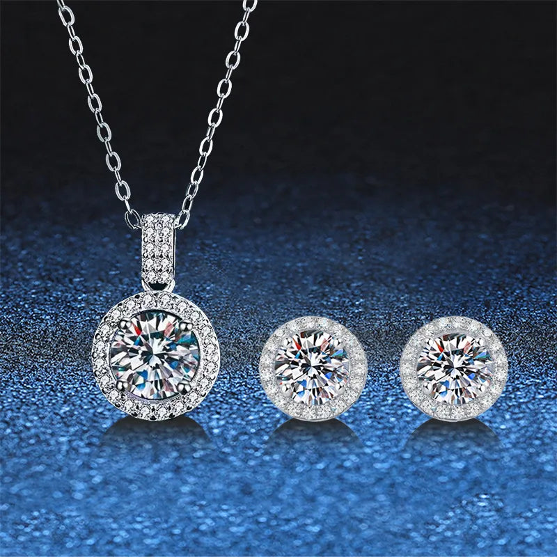 Moissanite 925 Sterling Silver Earrings Necklace Geometric White Gold Plated Earrings Necklace