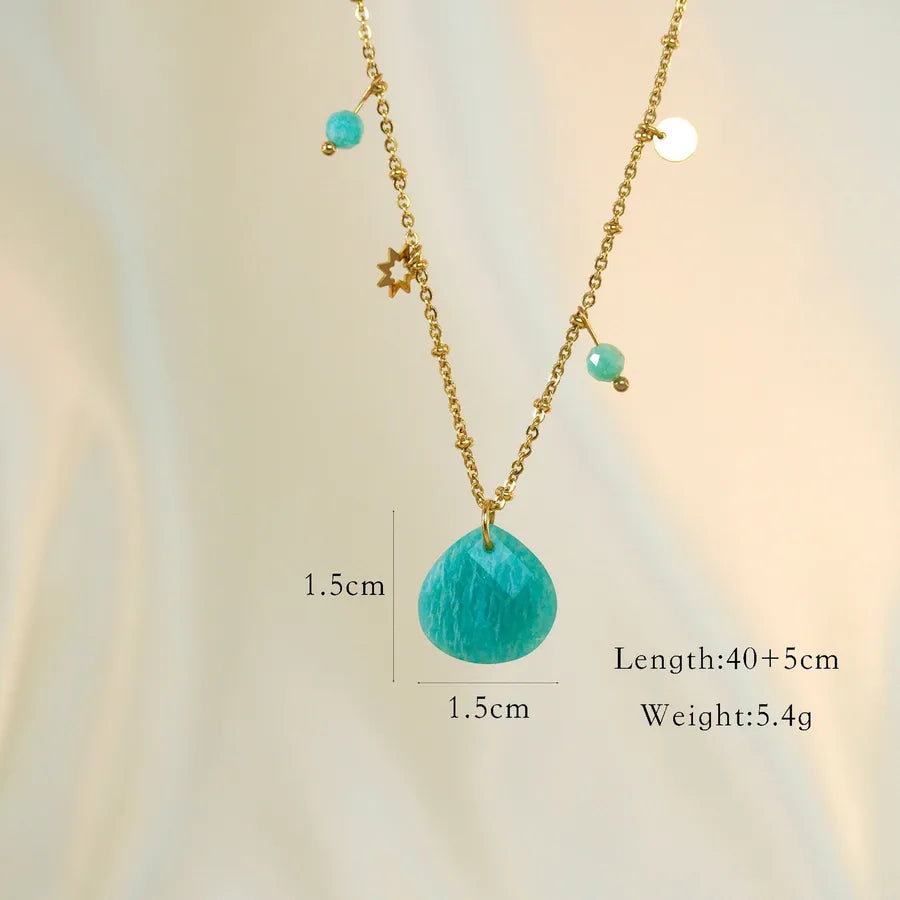 Modern Style Sweet Water Droplets natural stone Titanium Steel Pendant Necklace In Bulk