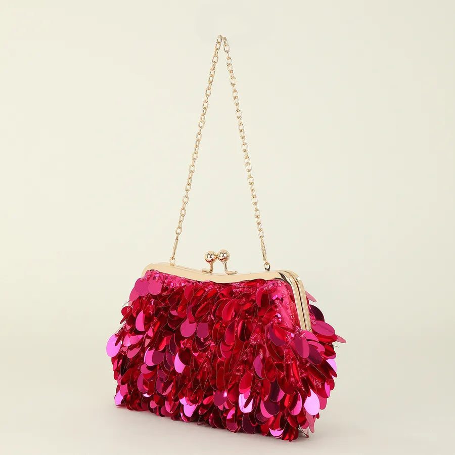Women's Plastic Solid Color Elegant Streetwear Sequins Square Clamp Evening Bag