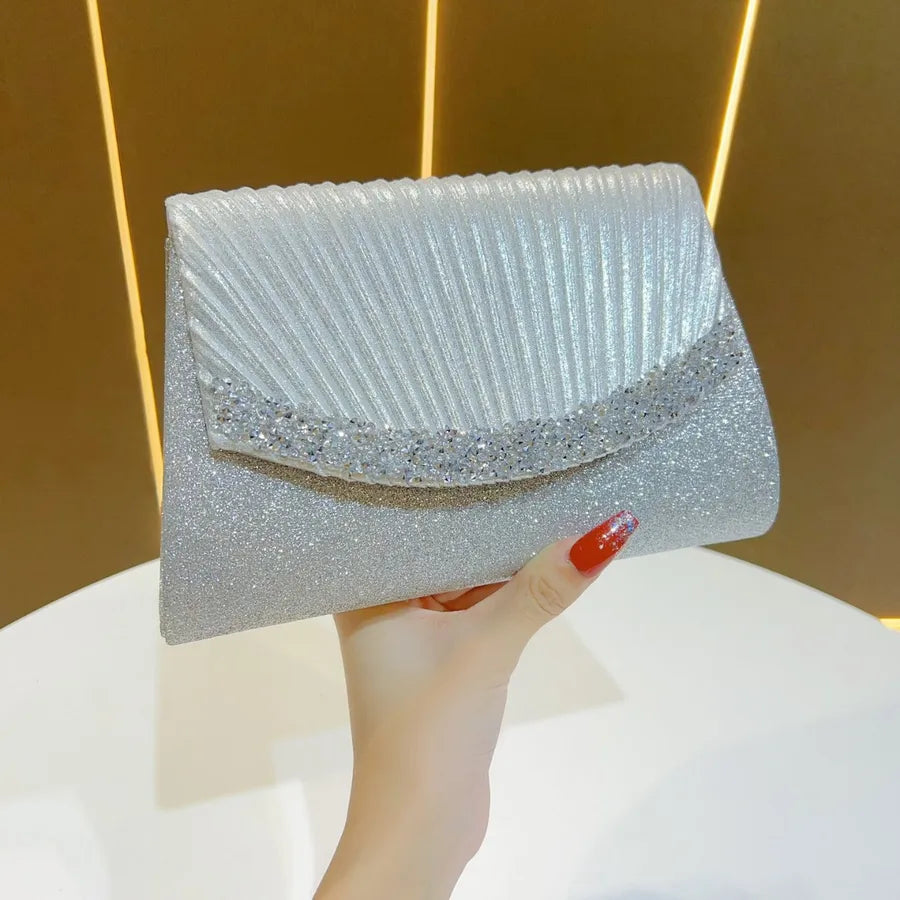 Princess Dinner Bag New Style Diamond Embellished Handbag Shoulder Crossbody Underarm Bag Polyester Square Shaped Sparkling