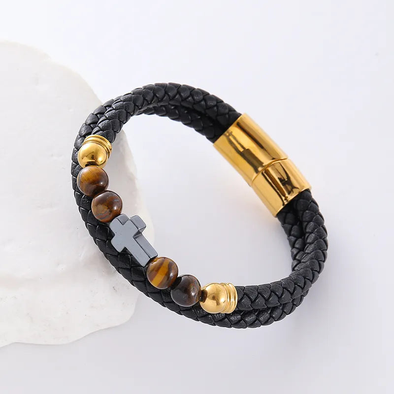 Hip-Hop Round Leather Plating Men's Bracelets