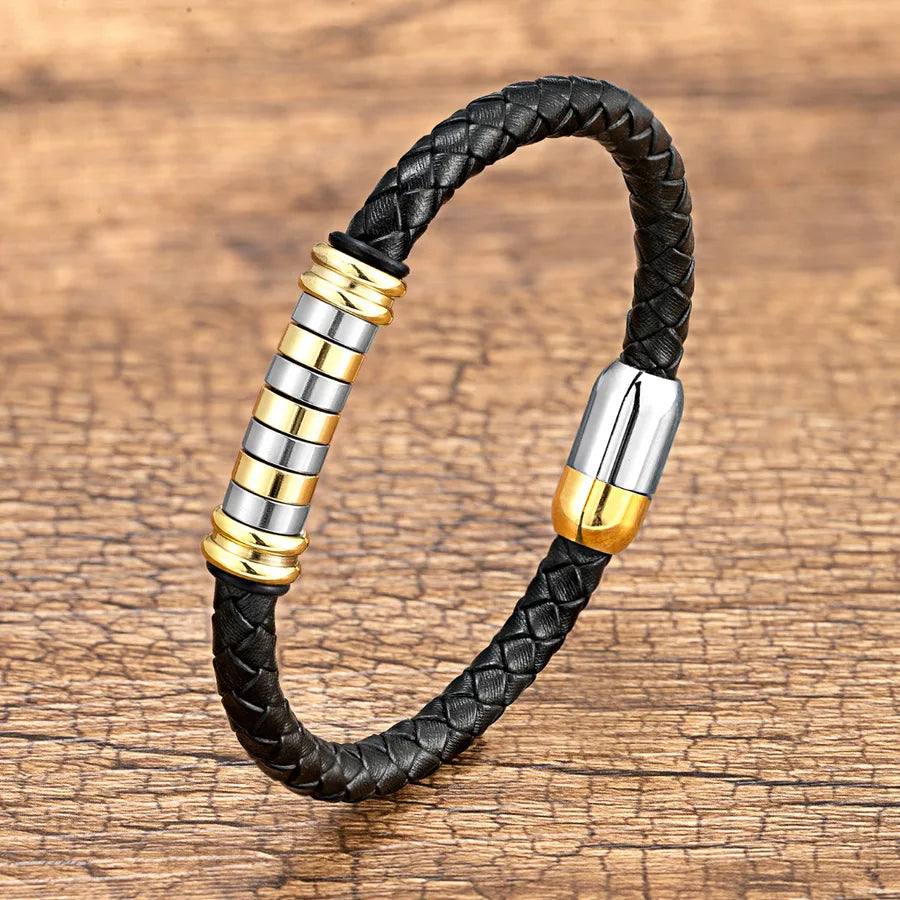 Punk Simple Style Geometric 316 Stainless Steel Stainless Steel Pu Leather Bracelets In Bulk