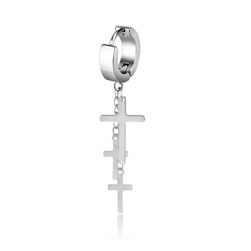 fashion black punk earrings titanium cross steel ear clips
