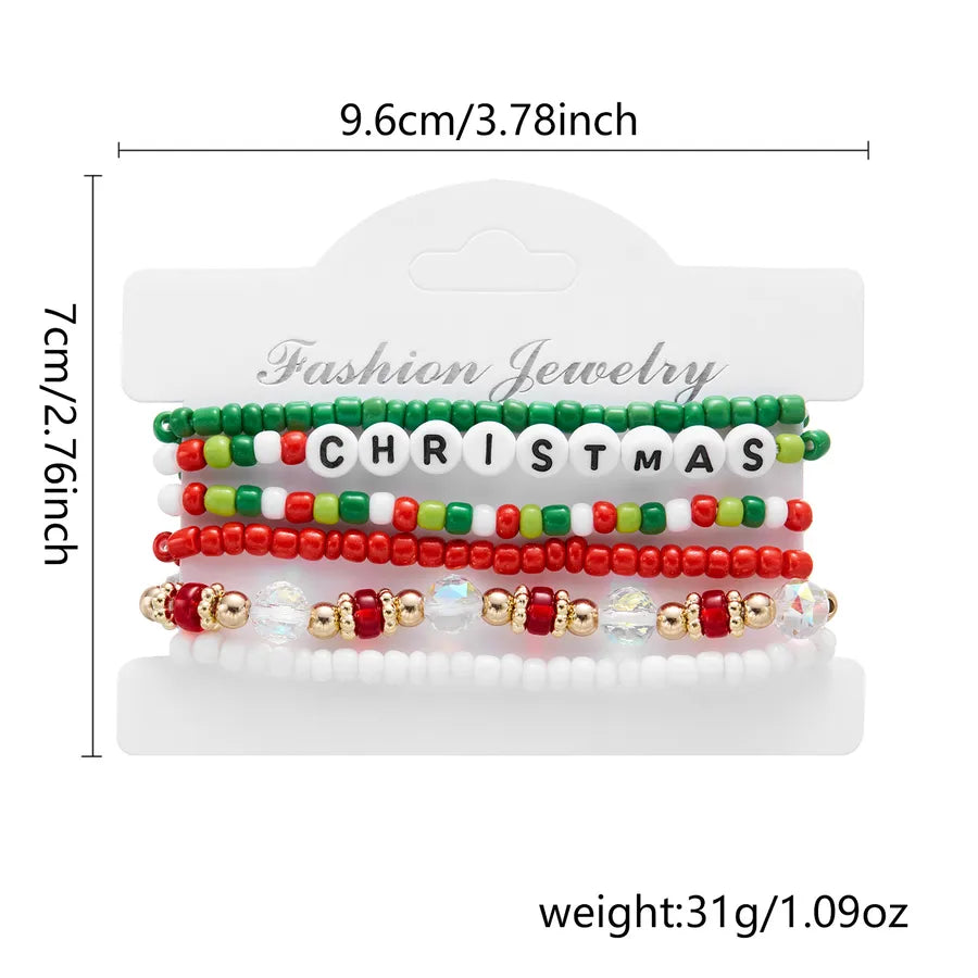 Handmade Christmas Themed Beaded Bracelet Set For Women Soft Clay Snowflake Letter Bracelets Style