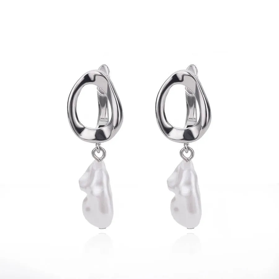 1 pair elegant geometric plating inlay freshwater pearl copper zircon drop earrings