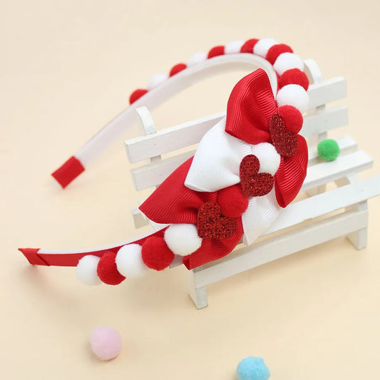 New Valentine's Day Hair Ball Double-layer Bubble Flower Bow Hair Band Sweet Cute Girl Headwear