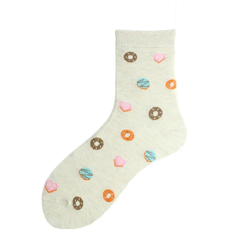 women's japanese style cartoon cotton jacquard crew socks a pair
